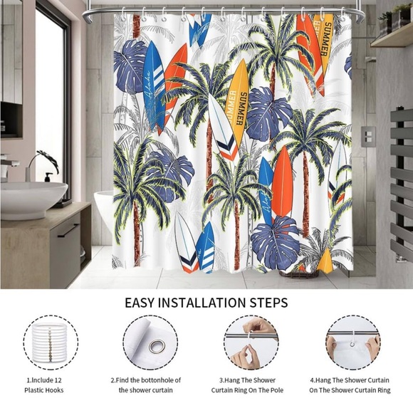 Summer Tropical Shower Curtain Tropical Hawaii Coconut Trees Palm Leaf S… - Picture 6 of 7